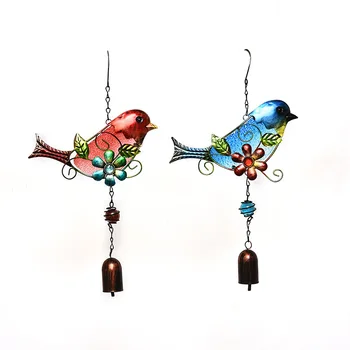 креативный тисненый стеклянный колокольчик для птиц колибри украшение ручной работы красная и синяя птица колокольчик для ветра висячие металлические стеклянные украшения