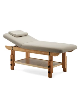 Кровать для красоты из массива дерева можно регулировать с помощью массажа кожаной кровати, массажа, массажа, обработки текстуры вышивки тела