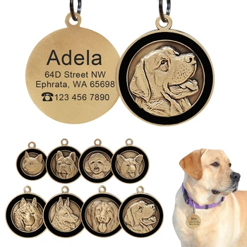 Круглый персонализированный жетон для собак Пользовательский идентификационный жетон для домашних животных Выгравированные бирки с именем собаки Именная табличка для домашних животных Ошейник для собак Кулон Расходные материалы