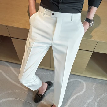 Летние простые белые брюки для мужчин Приталенный крой деловой повседневный классический брюки Длина до щиколотки Социальные уличные брюки 2023