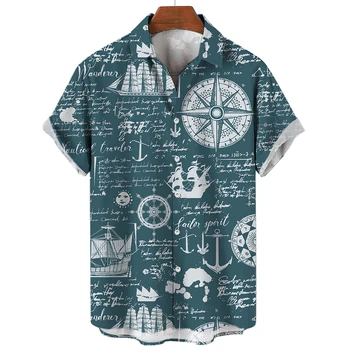 летняя мужская рубашка 3d компас модный принт с коротким рукавом топы уличные футболки Графика 2023 Новая рубашка Оверсайз Футболка Мужская одежда