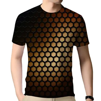 Лето Новая геометрическая футболка с 3D-принтом Уличная хип-хоп личность Свободный O-Collar Повседневная уличная одежда оверсайз с короткими рукавами
