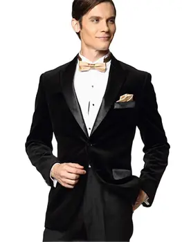 Лучшие мужские черные бархатные смокинги для жениха костюмы на заказ 2 шт. блейзер брюки свадебные костюмы комплекты (пиджак + черные брюки + галстук)