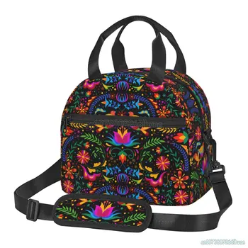Мексиканские цветы Цветочное искусство Изолированная сумка для ланча для женщин Водонепроницаемый термокулер Bento Сумки для работы Школа Пикник Пляж