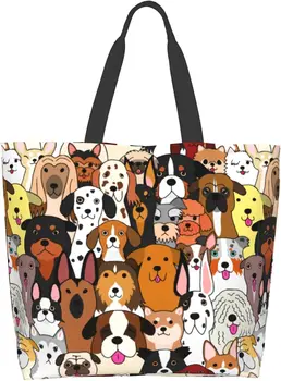 Милая мультяшная сумка через плечо для собак Большие многоразовые экологичные сумки для покупок Портативная сумка для хранения Аниме Сумка Мода