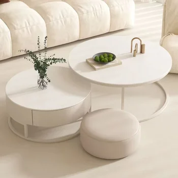 Минималистичный и чистый белый каменный тарелка чайный столик небольшой блок гостиная чайный столик бытовой простой современный кремовый стиль легкий роскошный