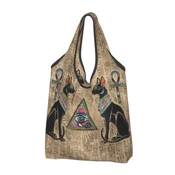 Многоразовые египетские кошки и глаз гора Сумка для покупок Женская сумка Портативные сумки для покупок в Древнем Египте