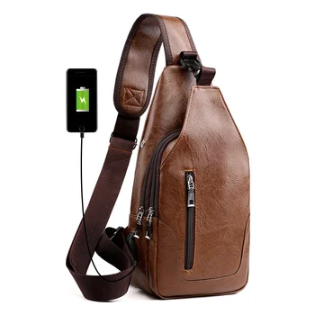  Многофункциональная USB-зарядка Мужская нагрудная сумка Модная искусственная кожа через плечо Мужская сумка Спортивный слинг