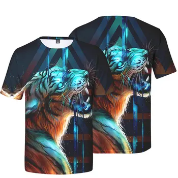 Мужская футболка Властный тигр Узор Футболка 3D O-образным вырезом Женщины Мужчины Футболка Harajuku Лето Уличная одежда с коротким рукавом Хип-хоп одежда