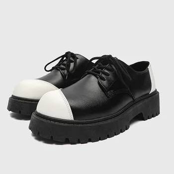Мужская черная кожаная обувь Япония Харадзюку Корея Мода Бизнес Кожаная обувь Мужская повседневная кожаная обувь с высокой подошвой на платформе39-44