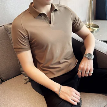  Мужские повседневные летние рубашки-поло / Мужские приталенные высококачественные деловые рубашки поло с V-образным вырезом и коротким рукавом Puls Размер M-5XL