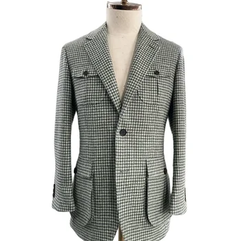 Мужской однобортный пиджак с 4 настоящими карманами в куртке в клетку Houndstooth Lattice Pattern для повседневной носки, бизнеса, свадьбы