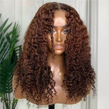  Мягкий предварительно выщипанный 26 дюймов длиной 180 плотности Бесклеевой коричневый извращенный кудрявый кружевной парик спереди для черных женщин BabyHair Температура тепла