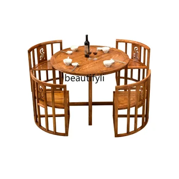 Набор обеденных столов и стульев из палисандра Китайская современная простота Pterocarpus Erinaceus Poir. Круглый стол Маленькая квартира
