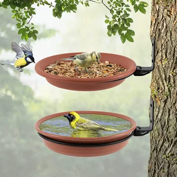  Настенная подвесная кормушка для птиц Чаша Установленная на дереве ванна для птиц Спа Включает в себя 2 лотка для птиц, металлические кольца и винты