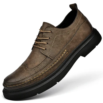 Натуральная кожа Мужская повседневная обувь Роскошные мужские оксфорды Обувь Британский стиль Обувь Брог Шнуровка Мужская обувь для отдыха Плюс размер 38-46