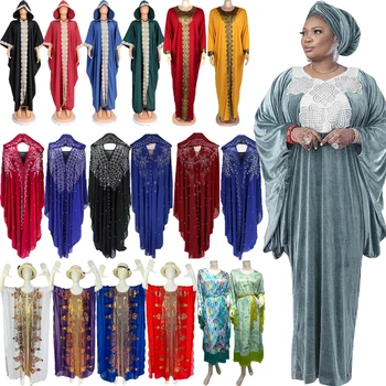Нигерия Африка Женское платье Мода Золотой бархат Бриллианты Халат Африканский Дашики Марокканский кафтан Дубай Абая Мусульманская одежда Джеллаба