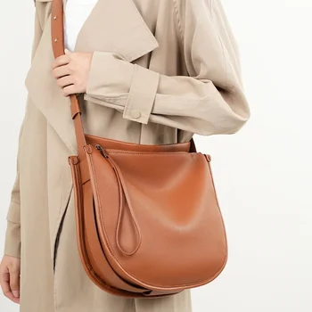  Новая минималистичная комфортная мягкая кожаная сумка-тоут из воловьей кожи Большие сумки через плечо для женщин