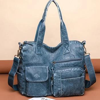 Новая модная сумка для женщин Винтажные мягкие сумки из искусственной кожи Сумка большой емкости Сумка с множеством карманов Сумка-мессенджер
