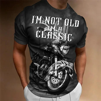 Новая мотоциклетная футболка для мужчин Лето 3D-печать с коротким рукавом Винтажная классика TShirt Женская мода Street Ride Байкерские рубашки Топы