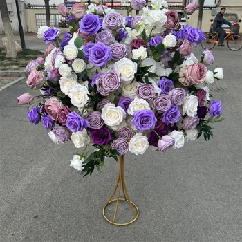 Новое поступление Беспорядочные стили Шелковые фиолетовые шары Искусственные цветы для свадебного декора стола