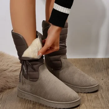Новые зимние сапоги до середины икры 2023 зимние теплые женские сапоги модные замшевые женские туфли на платформе комфортные ботильоны на плоской подошве на шнуровке Botas