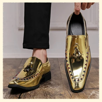 новые золотые лоферы для мужчин слипоны с квадратным носком партии мода свадебная обувь слипоны мужская обувь бесплатная доставка шоссе pour hommes