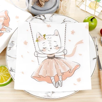  Новый Cat Swing Печать Бумажные полотенца Мультфильм День рождения Красочные салфетки Персонализированные бумажные салфетки для одевания 2-слойные пищевые сорта