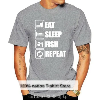 Новый Eat Sleep Fish Repeat Мужские топы Футболка Рыба Басс Забавные хлопковые футболки премиум-класса для фитнеса Футболка с круглым вырезом для мужчин
