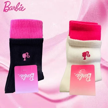 Новый Miniso Barbie Print Повседневные удобные хлопковые носки до середины икры Kawaii впитывающие пот и дышащие носки подарки для девочек
