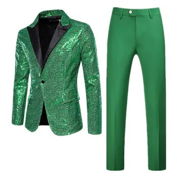 Новый мужской костюм с пайетками, 2 шт., удобная дышащая одежда, мужская деловая социальная танцевальная вечеринка, платье, пиджак, пиджак и брюки