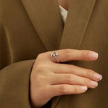 Новый стиль Посеребренный AAA Циркон Самолет Открытие Палец Кольцо Для Женщин Прозрачное CZ Кристалл Кольцо Мода Женщины Партия Изысканные Ювелирные Изделия