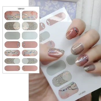 Нюдовые наклейки для ногтей 14 советов полное покрытие ногтей бриллиантовый блеск драгоценные камни цветы линии хлопья градиент прозрачная бумага для ногтей FW116