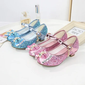 Обувь для девочек Bow PU Leather For Party Dance Детская обувь 3-14 лет Принцесса Высокие каблуки Детская сверкающая обувь