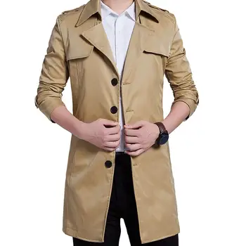 Однотонная мужская куртка Стильный мужской двубортный тренч с поясом Осенняя ветровка с карманами на лацкане Длинные рукава для A