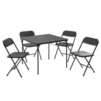 Основные опоры Складной стол из полимерных карт из 5 предметов и набор из четырех складных стульев, черный
