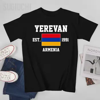 Патриотический флаг Армении EST.1991 Ереван Мужская футболка Футболка Футболки с о-образным вырезом Футболки Женщины Мальчики Одежда 100% хлопок