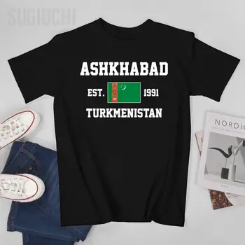 Патриотический флаг Туркменистана EST.1991 Ашхабад Мужская футболка Футболка Футболки с о-образным вырезом Футболки Женщины Мальчики Одежда 100% хлопок