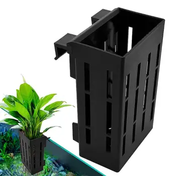 Подвесной держатель для аквариумных растений Черный пластик с подвесными крючками Чашка для водных растений Украшения для акваскейпа