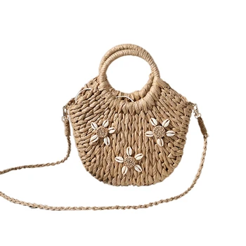  Полукруглая плетеная сумка из искусственной соломы ручной работы Женские сумки через плечо Messenger Маленькая пляжная сумочка для девочек