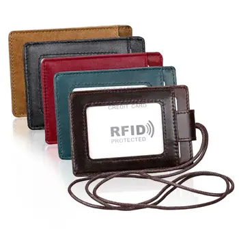 Портативный RFID Badge Держатель кредитной карты Карман из натуральной кожи для чехла Бизнес-кошелек Ремешок