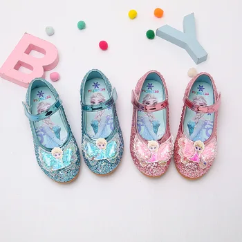 Принцесса Эльза Хрустальная обувь Кожаные туфли для девочек Танцевальная вечеринка Одиночные туфли на плоской подошве Детская обувь Бабочка Дети