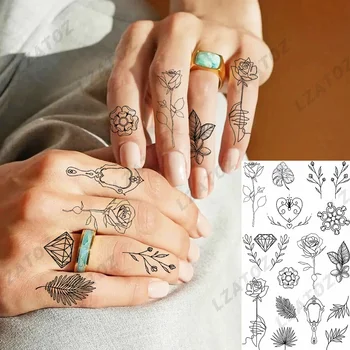 Простые временные татуировки с цветком розы для женщин и взрослых Алмазная флора Палец Поддельные татуировки Наклейки DIY Рука Водонепроницаемые Маленькие Татуировки