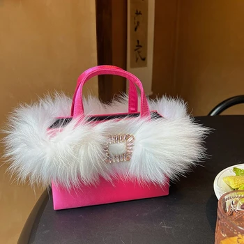 Роскошная атласная зимняя норковая волоса квадратная сумка женская сумка женская вечерняя сумка свадебная вечеринка клатч кошелек плечо кроссбоди сумки