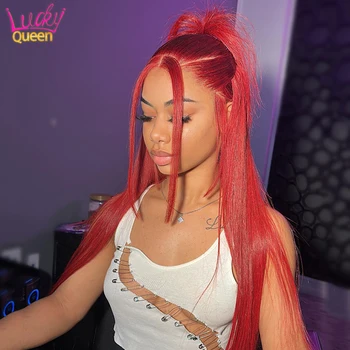 Рубиново-красная кость прямое прозрачное кружево 13X6 фронтальный парик предварительно выщипанные человеческие волосы парик для женщин красный цвет 13X4 кружевной передний парик