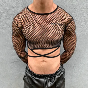  рыболовная сеть полая шнуровка с длинным рукавом футболка европейский и американский размер персонализированный сексуальный повседневный для мужчин