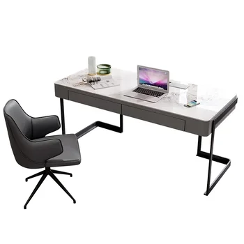Светлый роскошный современный мраморный стол и стул из каменной плиты в сочетании минималистичного итальянского компьютерного стола для дома и офиса