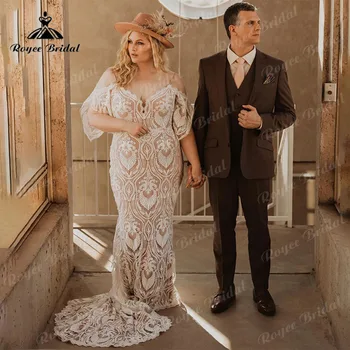 сексуальный богемный кружевной русалка спагетти бретели большие размеры бохо свадебное платье женское свадебное платье с открытой спиной robe de soirée de mariage