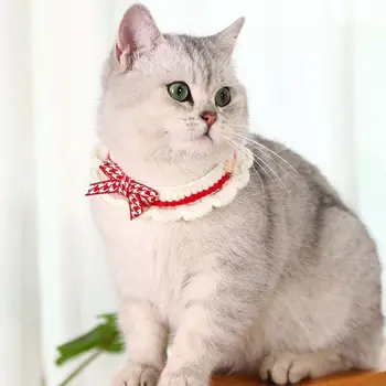  Симпатичное ожерелье для собак ручной вязки Регулируемый шарф с бантом и бантом для котенка для кошки Ошейник для щенка Декоративные аксессуары Товары для домашних животных