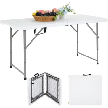 Складной стол, регулируемый по высоте стол для кемпинга Офисный стол для крытого / открытого пикника Скамейка для кемпинга, белый